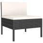 Schwarzes Rattan Gartenmöbel-Element mit cremefarbenen Auflagen, Teil eines Lounge-Sets.