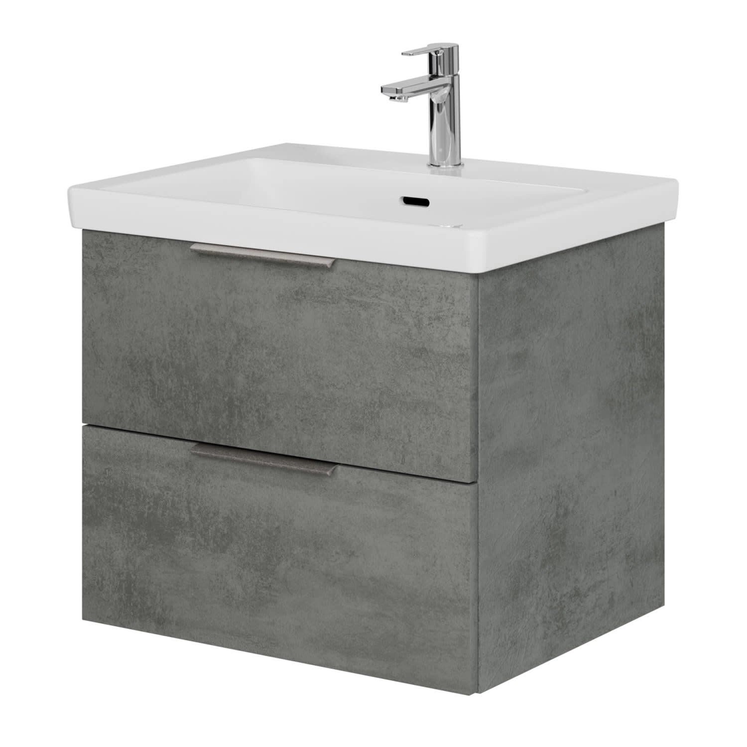 Steinkamp Waschtischunterschrank Living 2.0 Oxid Dunkelgrau Quer mit Villeroy & Boch Waschtisch Subway 3.0 60 cm mit Überlauf