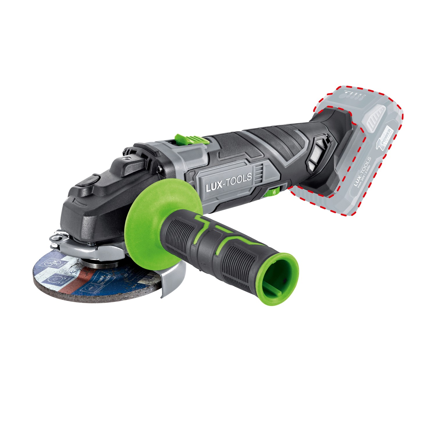 LUX Akku-Winkelschleifer A-WS-20/115A aus dem 3in1 Akku-Maschinenset, ohne Akku.