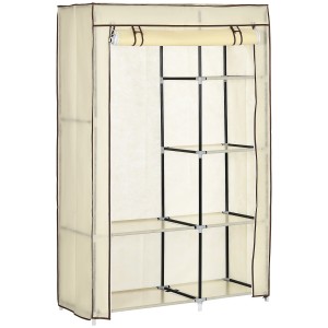 HOMCOM Kleiderschrank, faltbar, creme, mit Stange und 6 Fächern, 103x43x162,5cm.