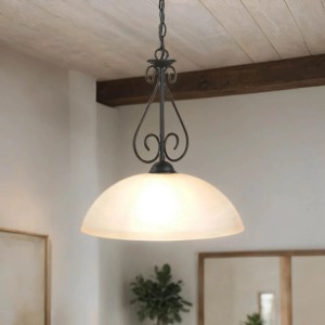 EASYLIGHT Hängeleuchte Glas Metall Rustikal Ø 40 cm Rund Schwarz Weiß E27 Athen