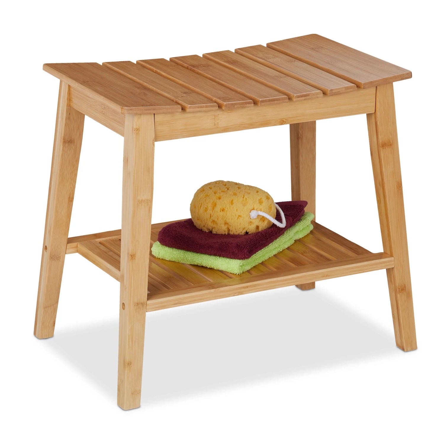 Relaxdays Badhocker Bambus Natur mit Ablage 45 cm x 51,5 cm x 34 cm