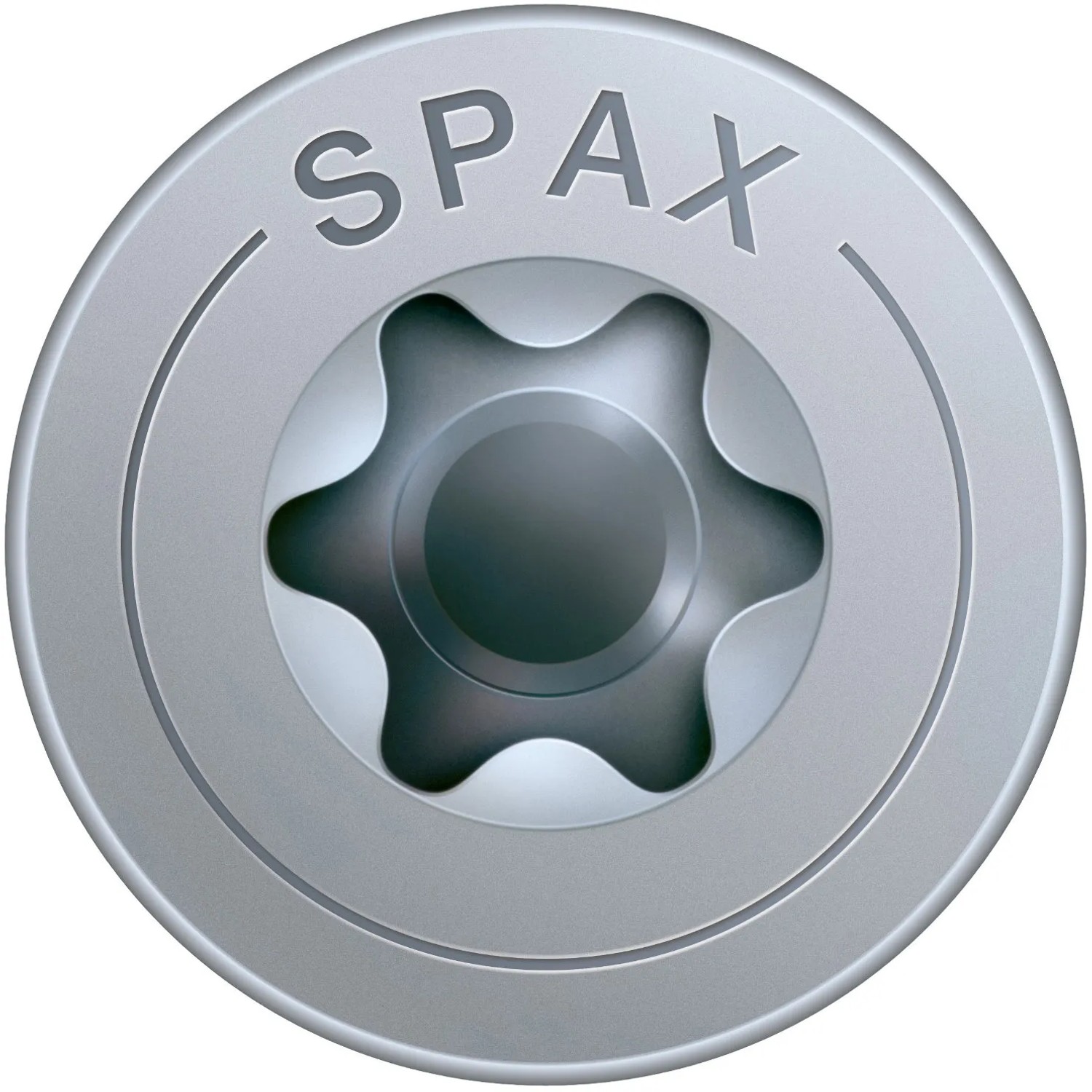 Detailaufnahme Spax Universalschraube mit T-Star plus Antrieb und Tellerkopf.