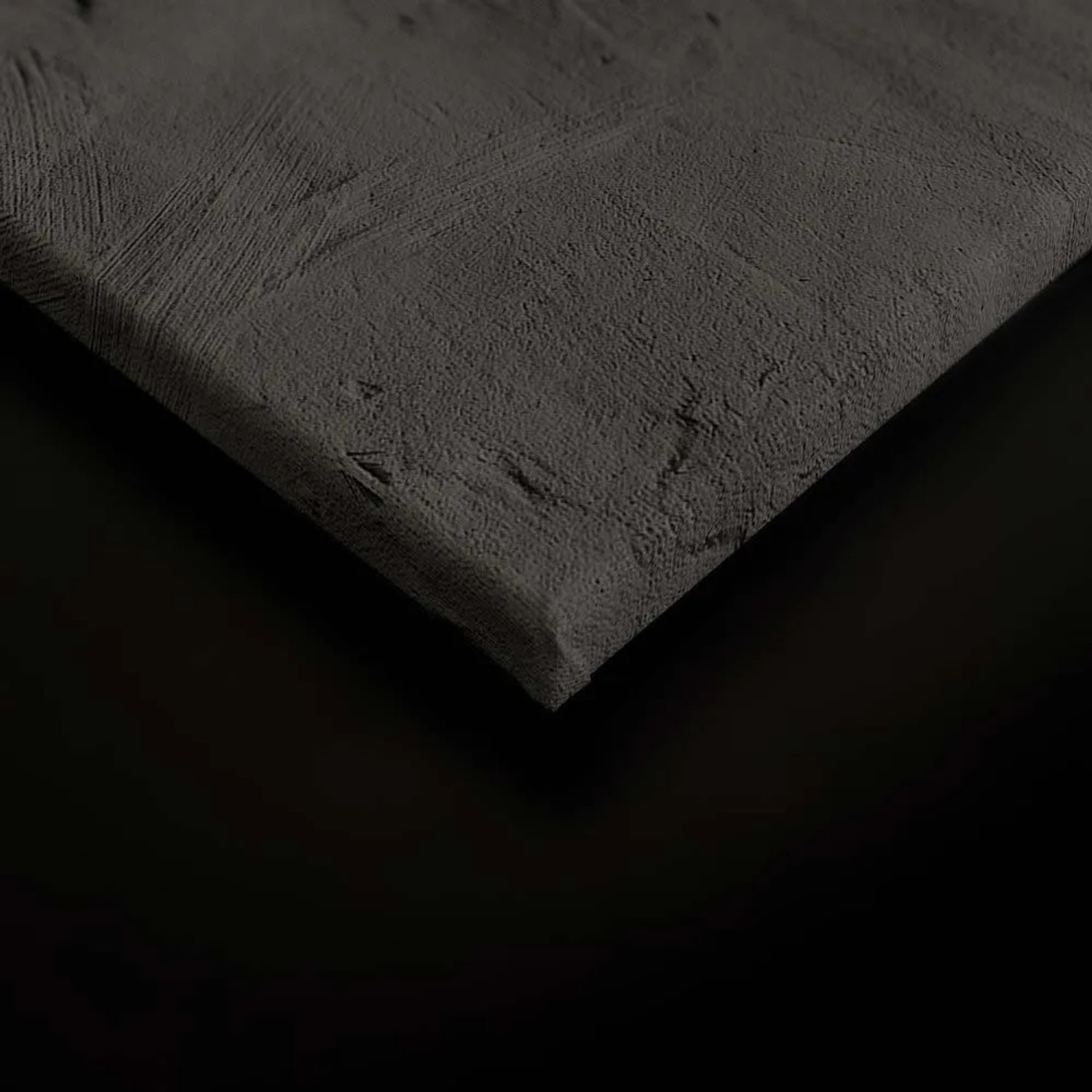 Detailaufnahme eines grauen Leinwandbildes mit abstrakter Textur, geeignet für Wohn- und Esszimmer.