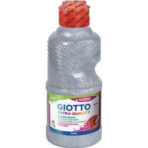 Giotto Glitter Temperafarbe Silber, 250ml Flasche, Bastelfarbe für glitzernde Effekte.