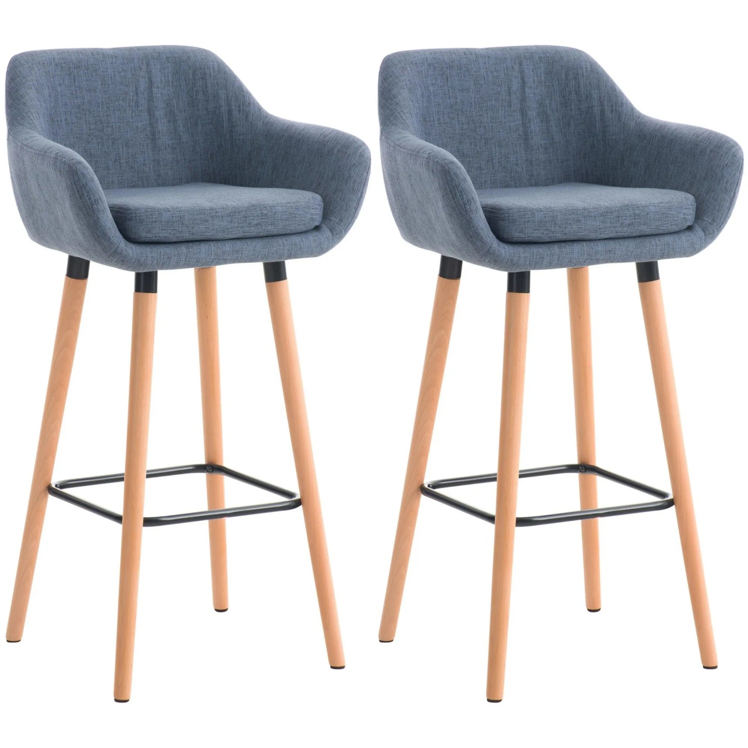 DELUKE Barhocker 2er Set Mit Lehne Blau VILO Stoffbezug 99x55x46cm Barhocker Mit Lehne Tresenhocker Barstuhl Thekenhocke...