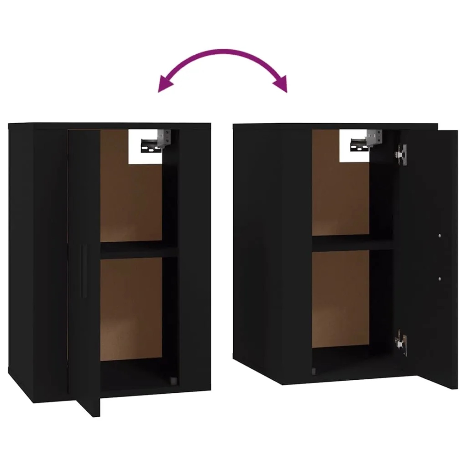 VidaXL TV-Wandschrank, schwarz, 40x34,5x60 cm, mit zwei offenen Fächern und flexibler Tür-Montage.
