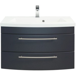 Posseik Waschplatz Luna, 82 cm, Anthrazit. Einzelwaschtisch mit zwei Schubladen und Aufsatzwaschbecken.