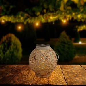 Näve LED-Solarleuchte, weiß, 18 cm, 2er-Set. Deko-Leuchte mit Blumenmuster für Garten und Tisch.