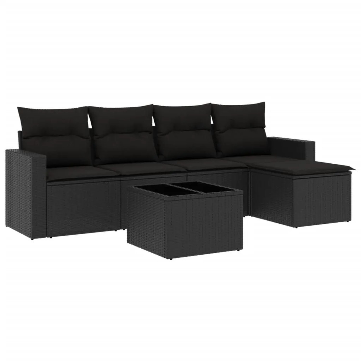 vidaXL 6-Tlg Garten-Sofagarnitur mit Kissen Schwarz Poly Rattan 3251232