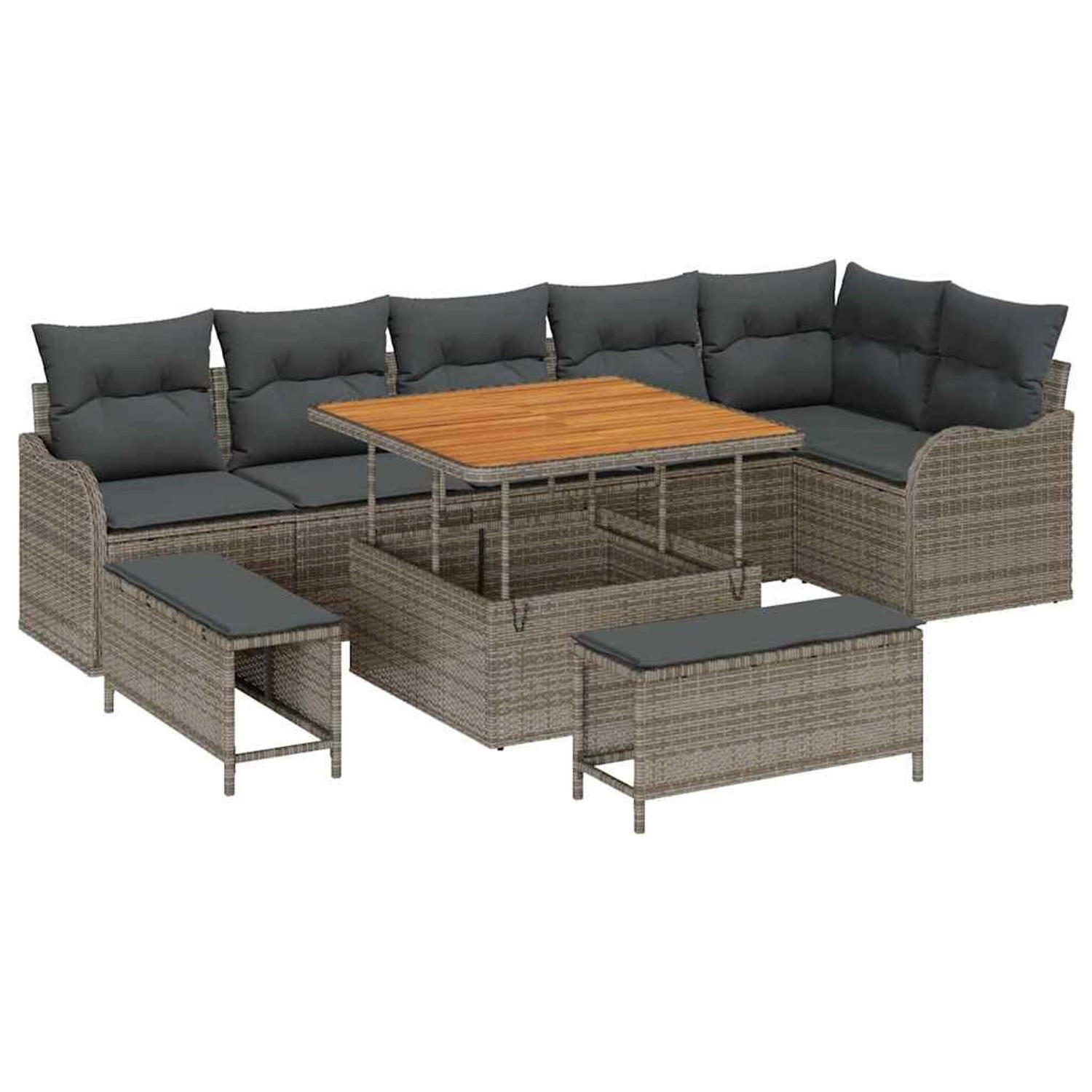 vidaXL Garten-Sofa-Set Höhenverstellbar 9-Tlg Grau Poly Rattan 3362278 günstig online kaufen