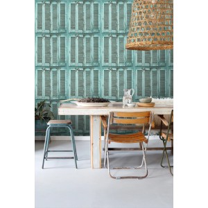 ESTAhome Tapete Verwitterte Französische Vintage Fensterläden Grautürkis 53 Cm X 1005 Cm 138884