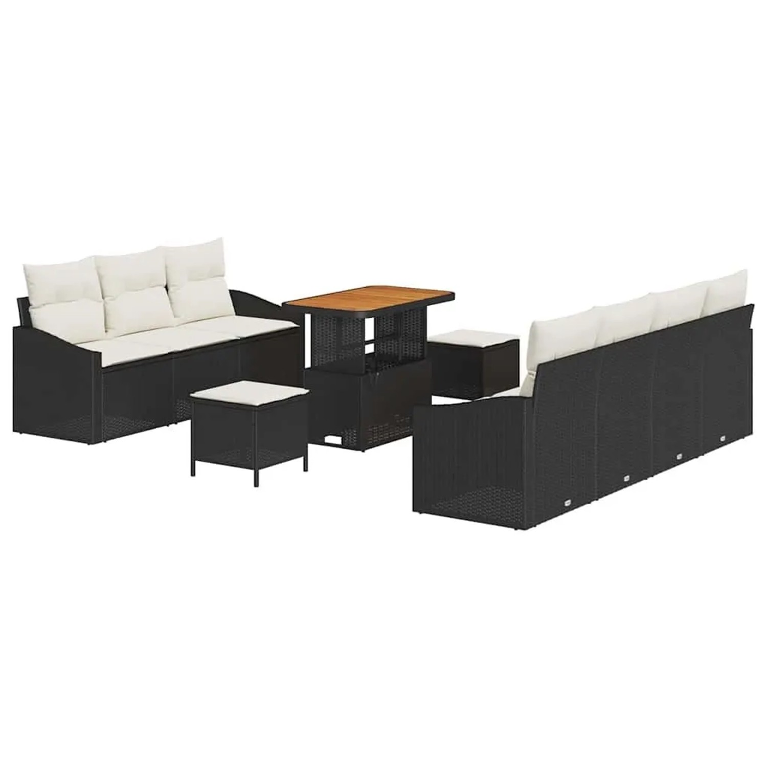 vidaXL Garten-Sofa-Set mit Kissen 10-Tlg Schwarz und Creme 3364570