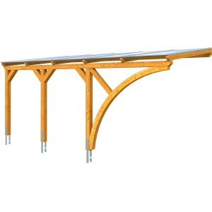Skan Holz Carport Eifel, 300x541 cm, Eiche hell, mit Doppelstegplatten und Leimholz-Konstruktion.