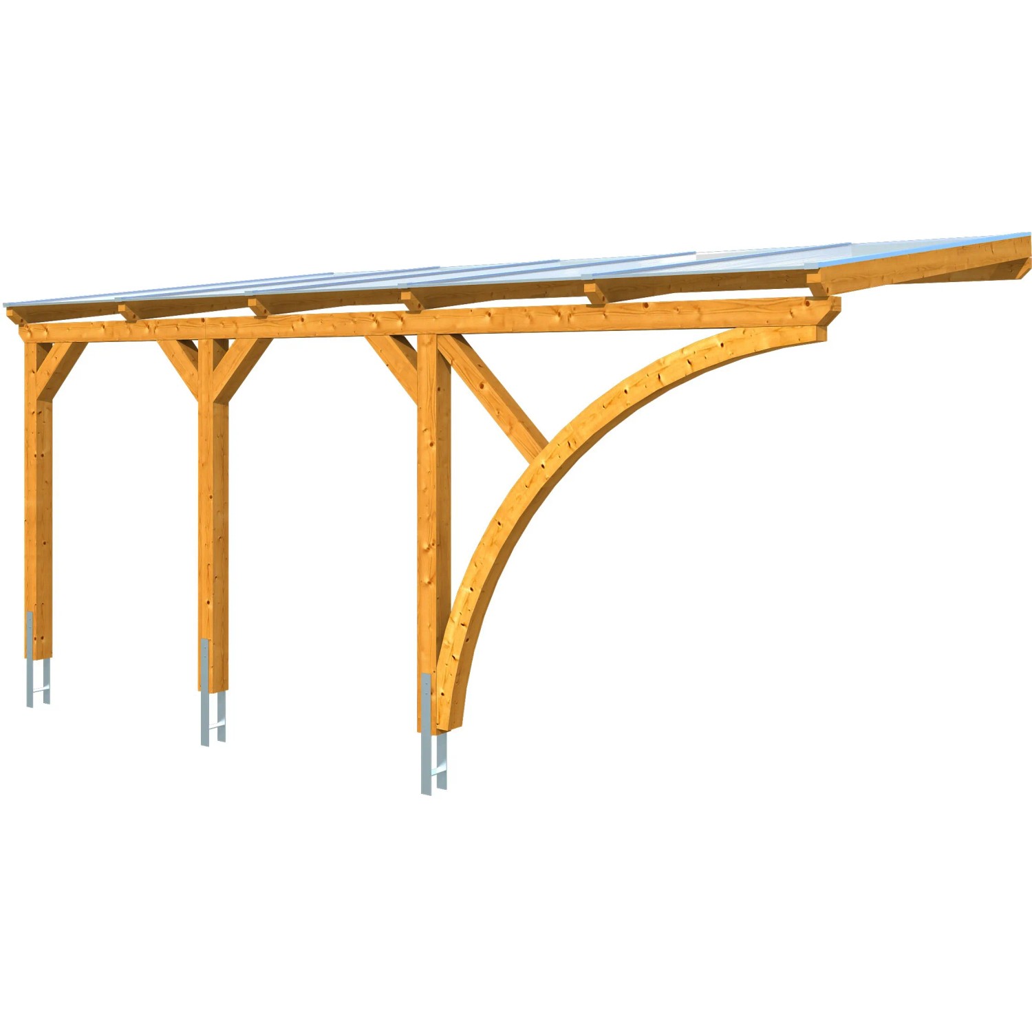 Skan Holz Carport Eifel, 300x541 cm, Eiche hell, mit Doppelstegplatten und Leimholz-Konstruktion.
