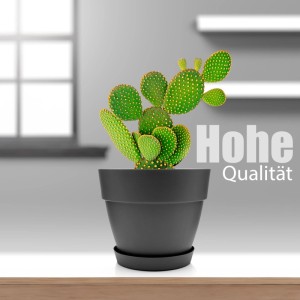 Anthrazitfarbener BigDean Blumentopf (3er Set) mit Untersetzer, runde Form, 35 cm Durchmesser.