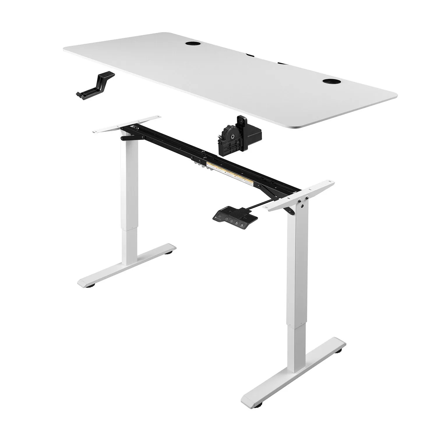 Weißer, elektrisch höhenverstellbarer Juskys Schreibtisch Office Stand 140x60 cm, zerlegt.
