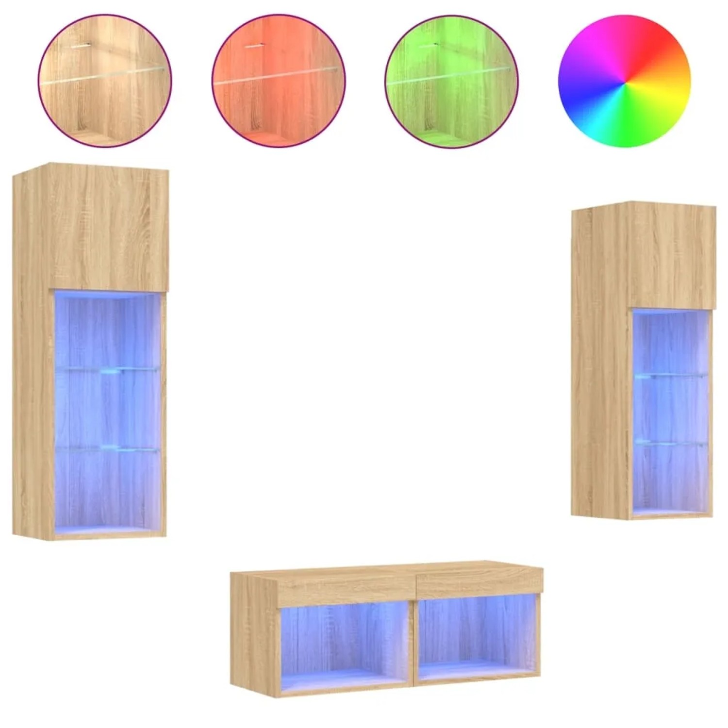 VidaXL 4-tlg. TV-Wohnwand mit LED-Leuchten Sonoma-Eiche  Modell 3