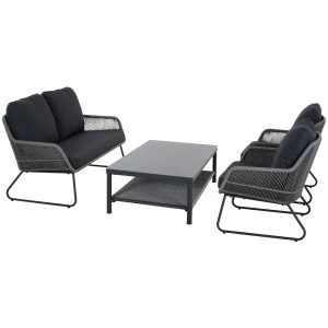 Graues 4-teiliges Siena Garden Lounge-Set Kansas mit Tisch, Sofa und Sesseln.