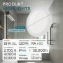 LUXULA LED Einbauleuchte, 18W, IP44, Lichtfarbe einstellbar, rund, weiß. Deckenspot für Bad und Küche.