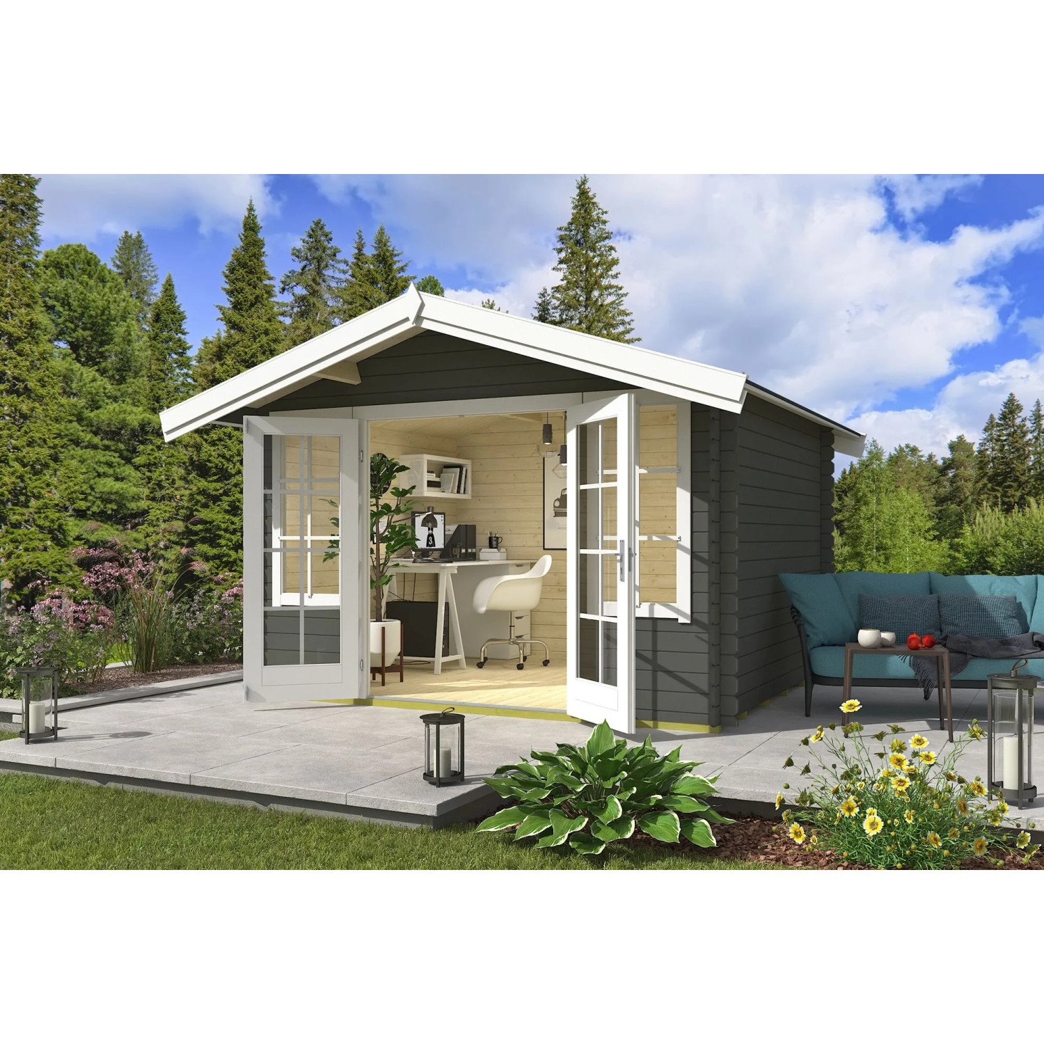 Lasita Gartenhaus Robin 280 Grau-Grün 330 cm x 280 cm