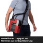 Einhell Akku-Kompressor Suppero 18/380 mit Tragegurt im Einsatz.