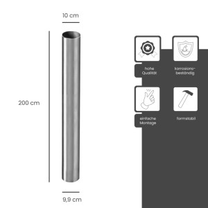 Zambelli Fallrohr 2m, DN 100, Zink Silber. Korrosionsbeständiges Metall-Regenrohr für Dachentwässerung, formstabil.