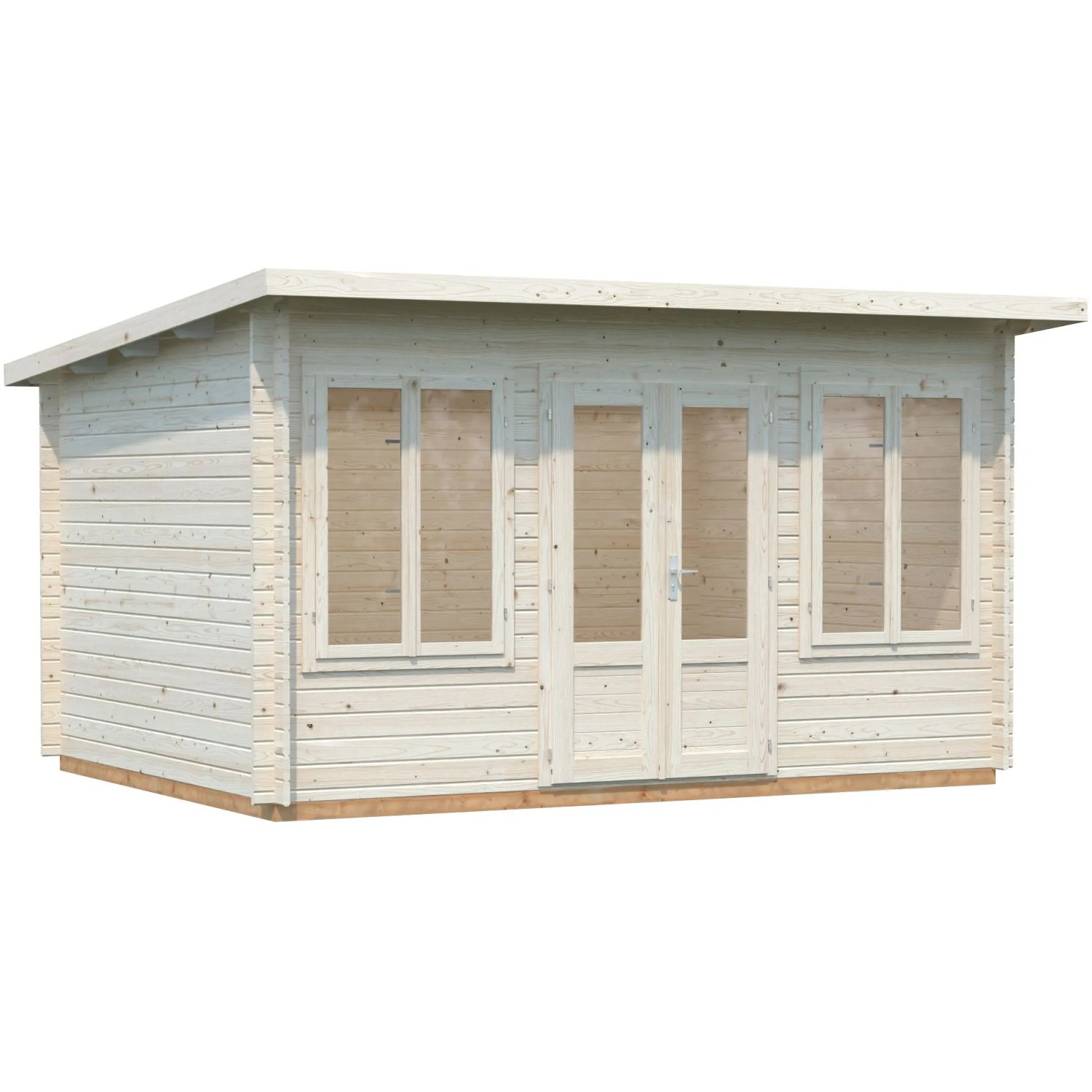 Palmako Lisa Holz-Gartenhaus mit Pultdach, naturbelassen und tauchgrundiert, 400x300 cm.