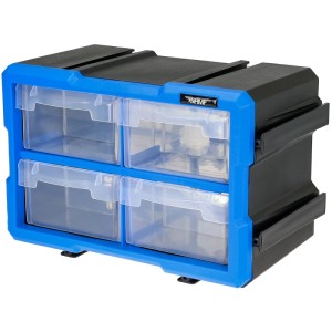 HMF Sortierbox mit 4 Schubladen, blau-schwarz, für Kleinteile, Schrauben und Werkzeug.