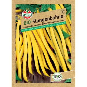 Samenpackung Sperli Bio Stangenbohne Gelb, ertragreiche, fadenlose Sorte.