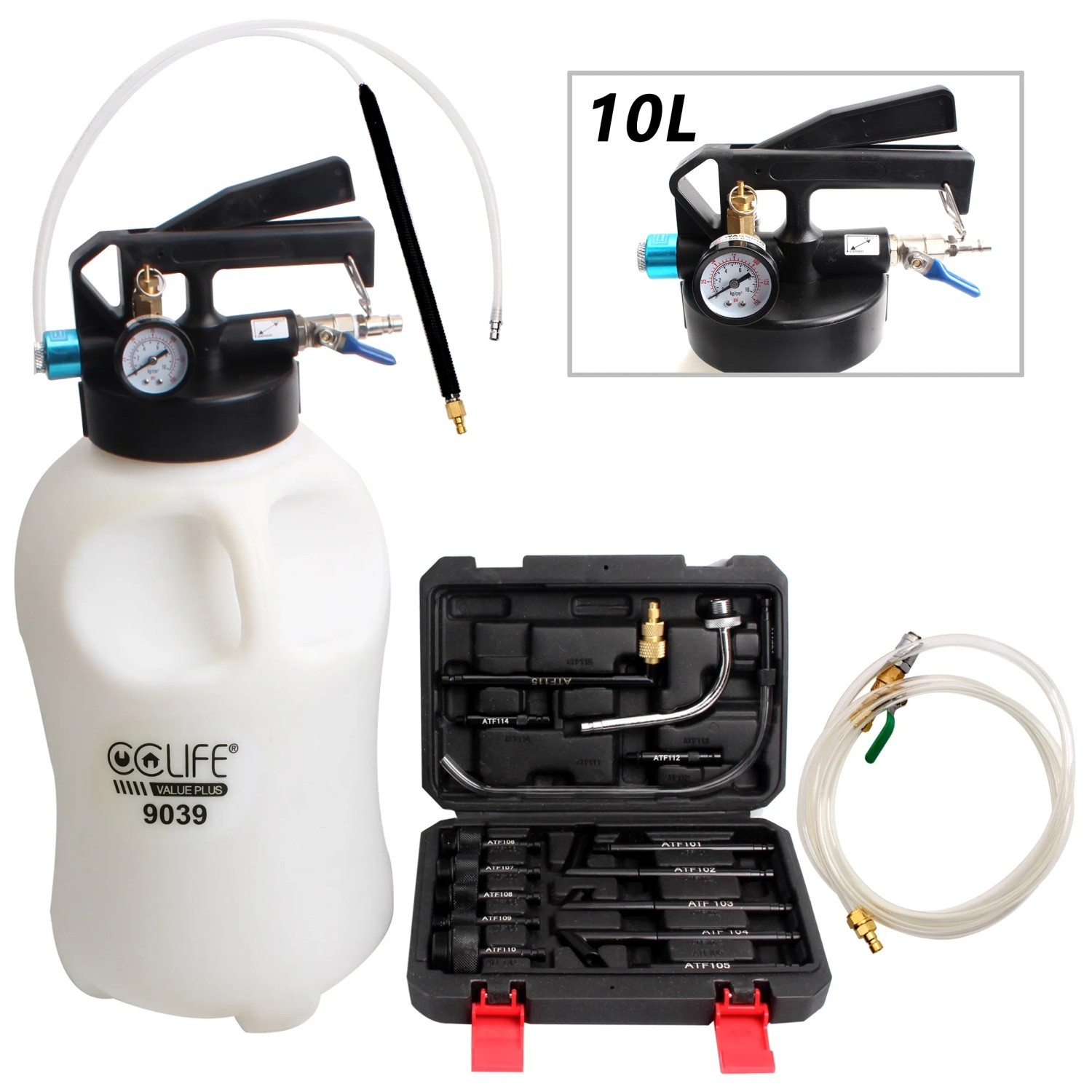 CCLIFE ATF Getriebeöl-Einfüllgerät (10L) mit Adaptern im Werkzeug-Set.