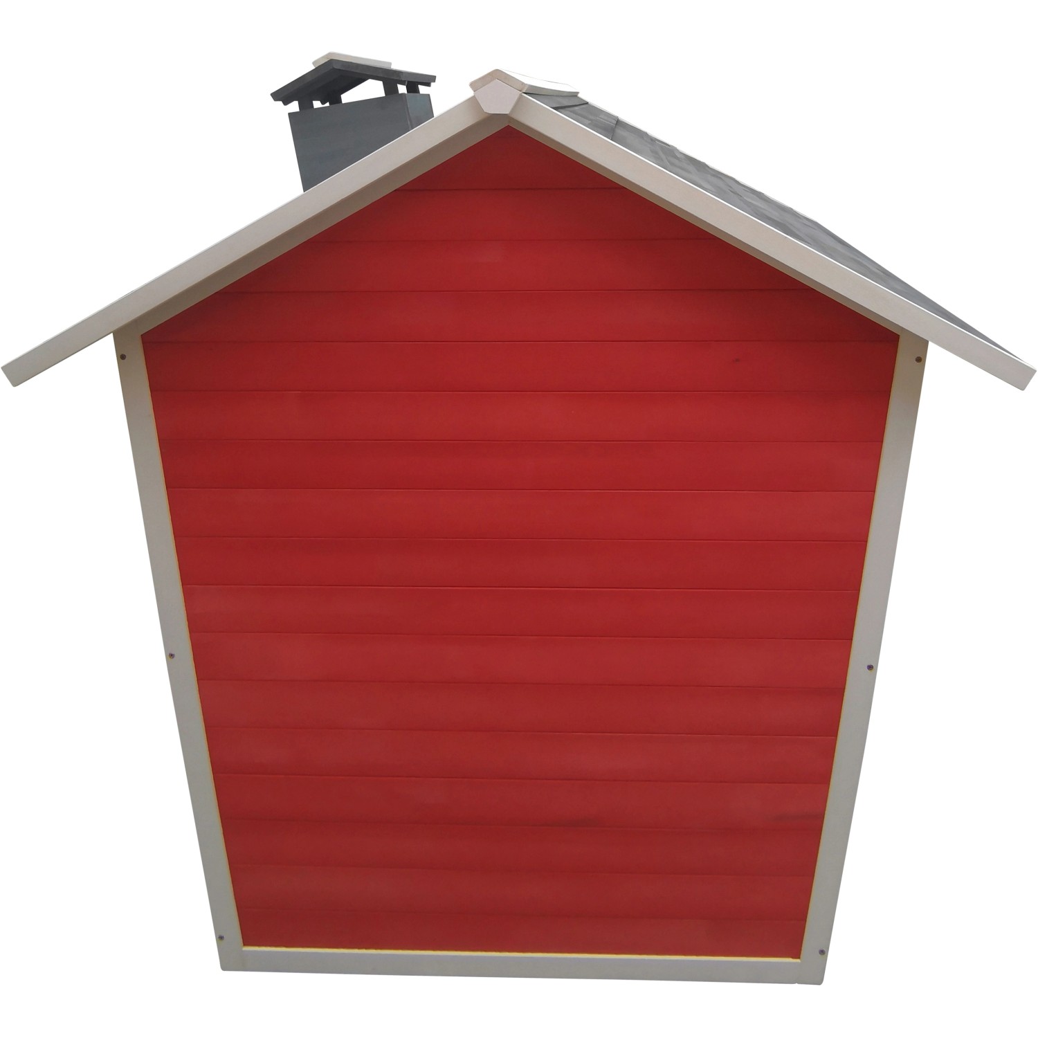 Axi Spielhaus Olaf, rot-graues Holzhaus mit Dach und Schornstein für Kinder.