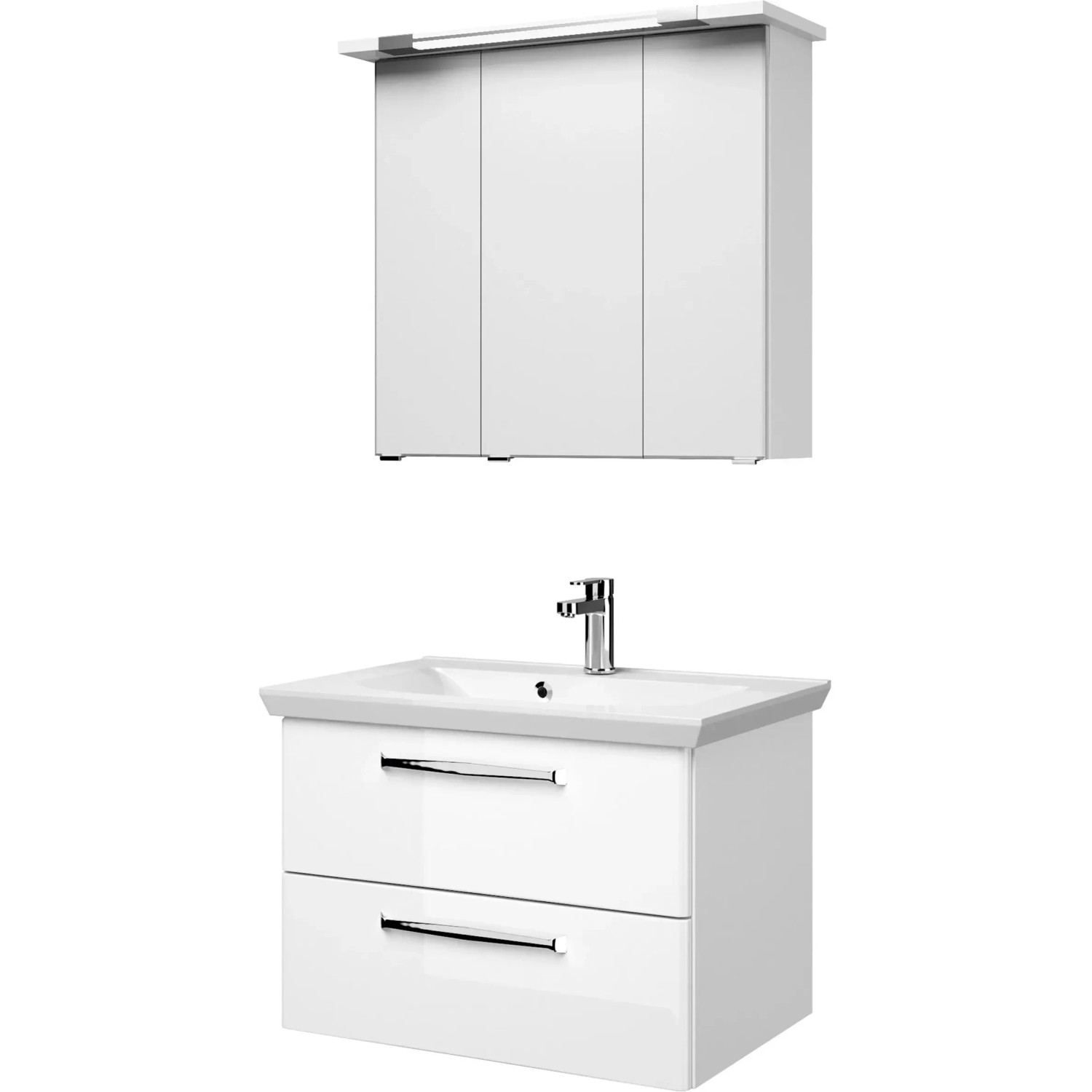 Pelipal Badmöbel-Set Trentino, 80 cm, Weiß: Waschtisch mit Unterschrank und Spiegelschrank