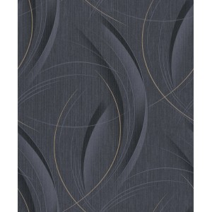 Anthrazitfarbene Vliestapete mit geschwungenem Muster aus der Kollektion Guido Maria Kretschmer Fashion for Walls.