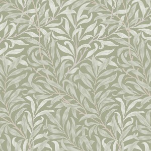 William Morris Vliestapete Willow Bough, hellgrünes Blätter-Design.