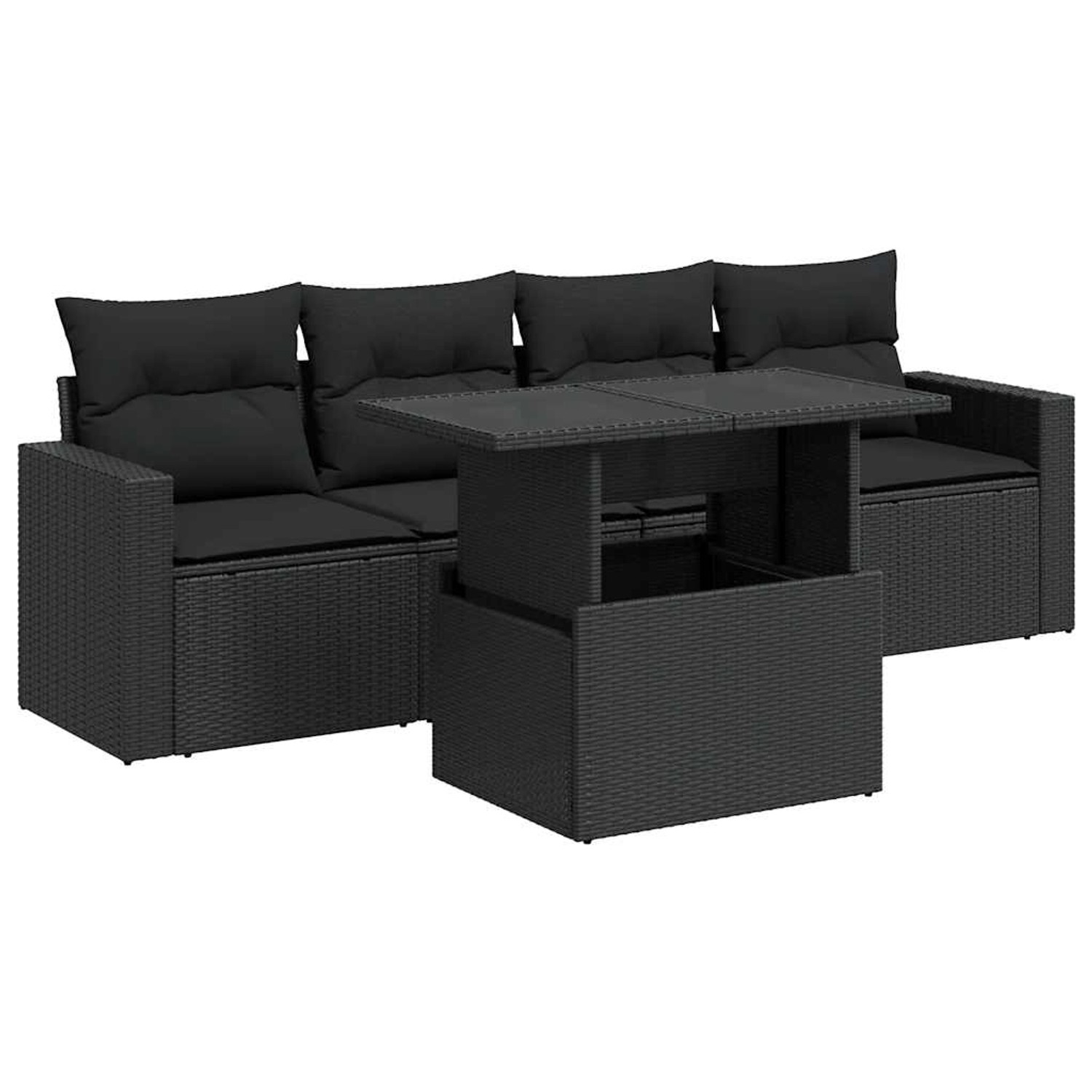 vidaXL 5-Tlg Garten-Sofagarnitur mit Kissen Schwarz Poly Rattan 3326236 günstig online kaufen