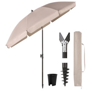 Sekey Sonnenschirm 180cm mit Zubehör: Schirm, Tragetasche, Bodenhülse. Ideal für Balkon, Strand und Camping.