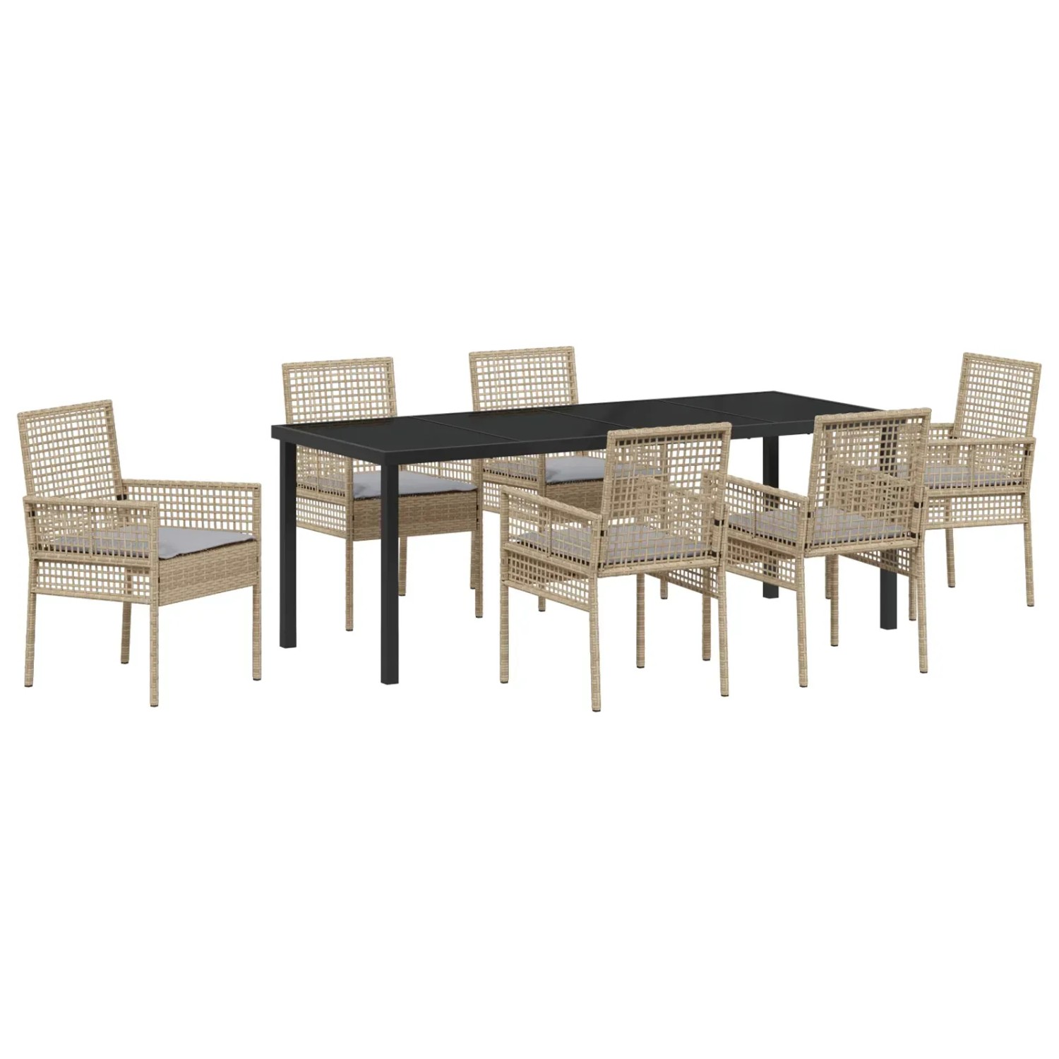 vidaXL 7-Teiliges Garten Esszimmer Set mit Kissen Beige Poly Rattan 3379889