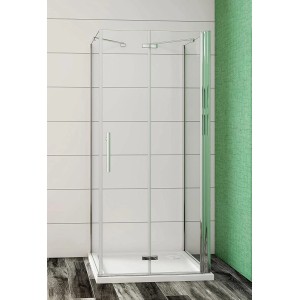 Duschparadies U-Duschkabine 90x90x195cm mit Falttür und NANO Glas, chromfarbener Rahmen.