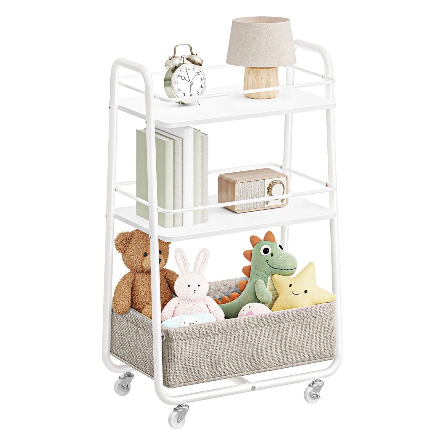 Vasagle Servierwagen mit Stoffkorb 81 cm x 43 cm x 40 cm Weiß-Braun