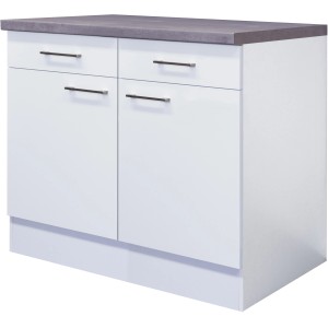 Flex-Well Unterschrank Joelina, 100 cm, weiß, mit 2 Türen und Schubladen.