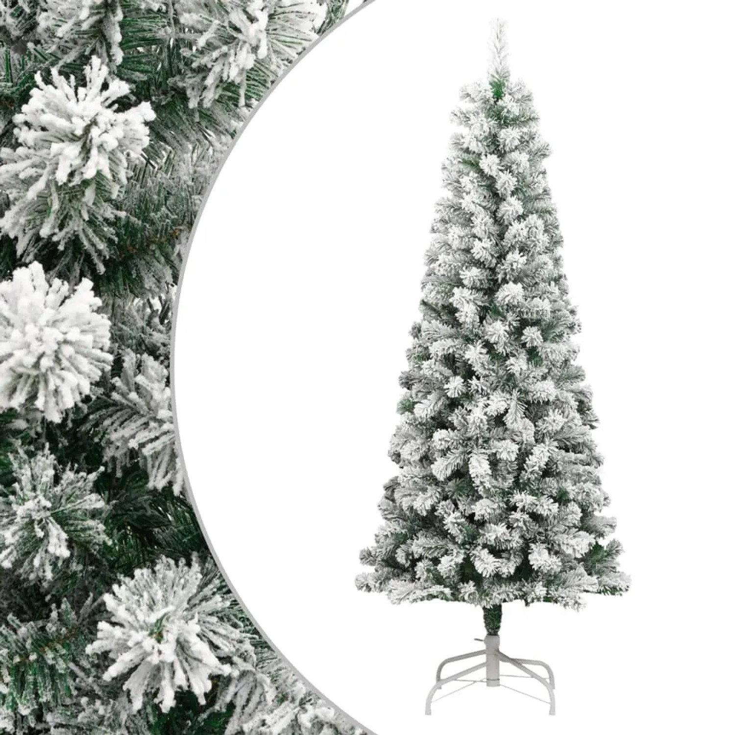 Künstlicher, beschneiter Weihnachtsbaum, 210 cm hoch, mit Klappmechanismus für einfachen Aufbau.