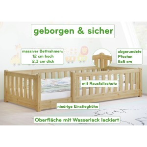 Erst-Holz Holzbett Kinderbett 90 x 200 cm Flachbett mit Rundumsicherung Kiefer Modell 77 ohne Zubehör