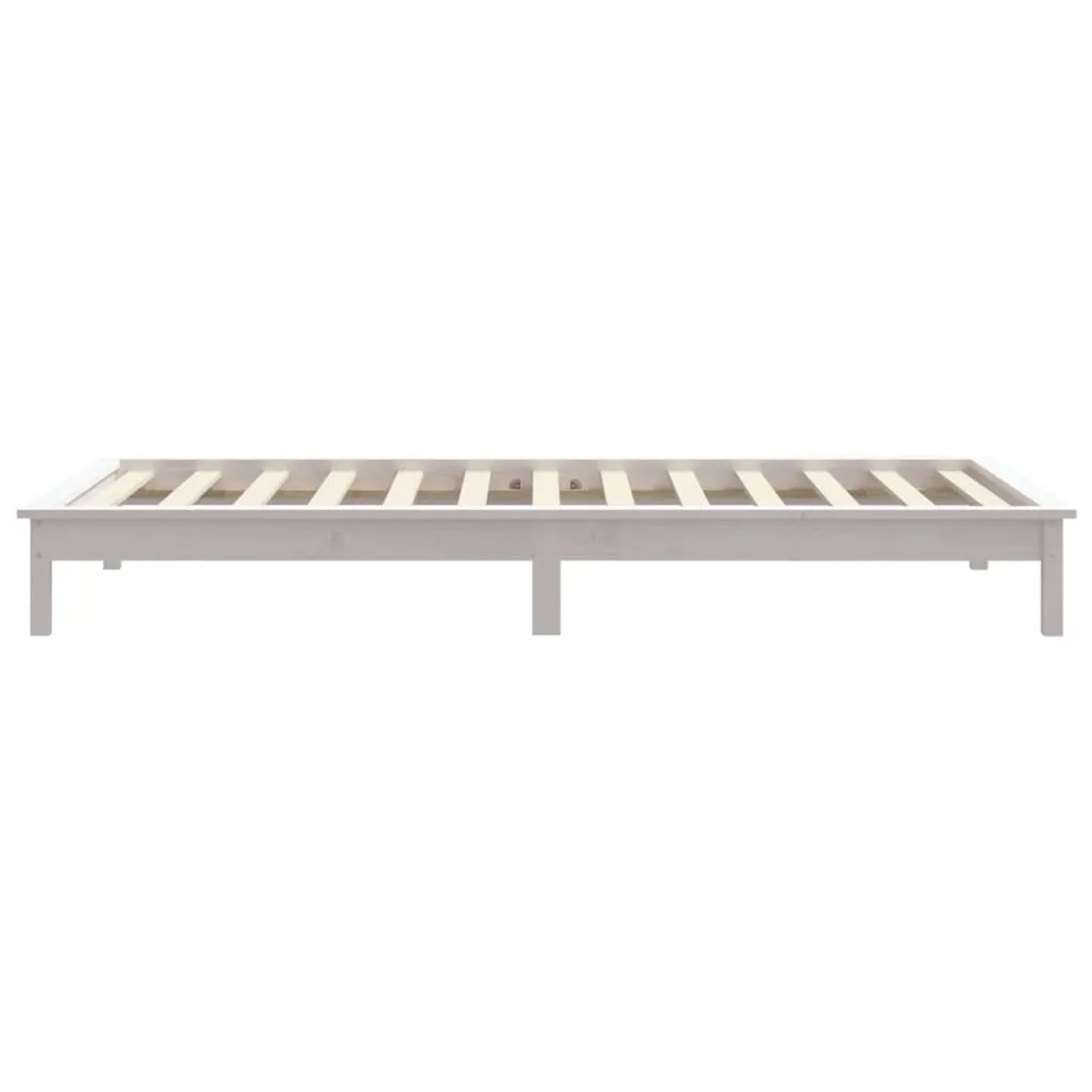 Weißes Massivholzbett 90x190 cm aus Kiefernholz, geeignet für Einzelmatratze.