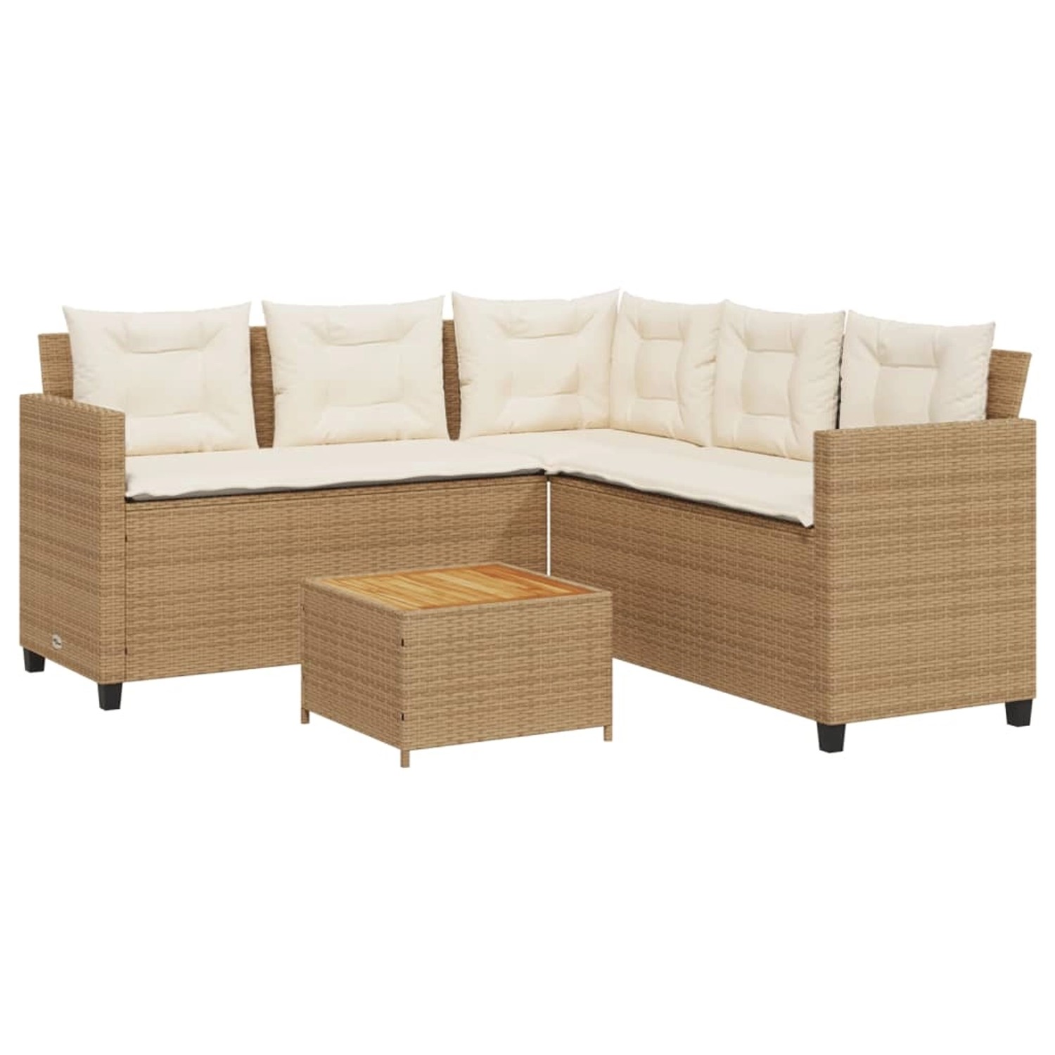 vidaXL Gartensofa in L-Form mit Tisch und Kissen Beige Poly Rattan 369050 günstig online kaufen