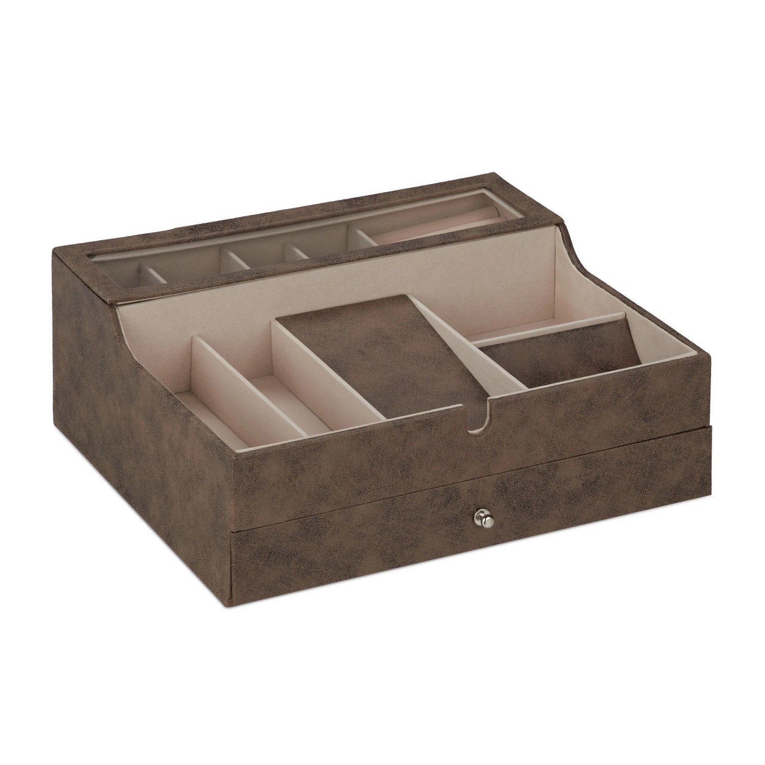Relaxdays Schmuckkästchen Lederoptik Braun mit Schublade 13 cm x 34 cm x 31 cm 1,7 kg