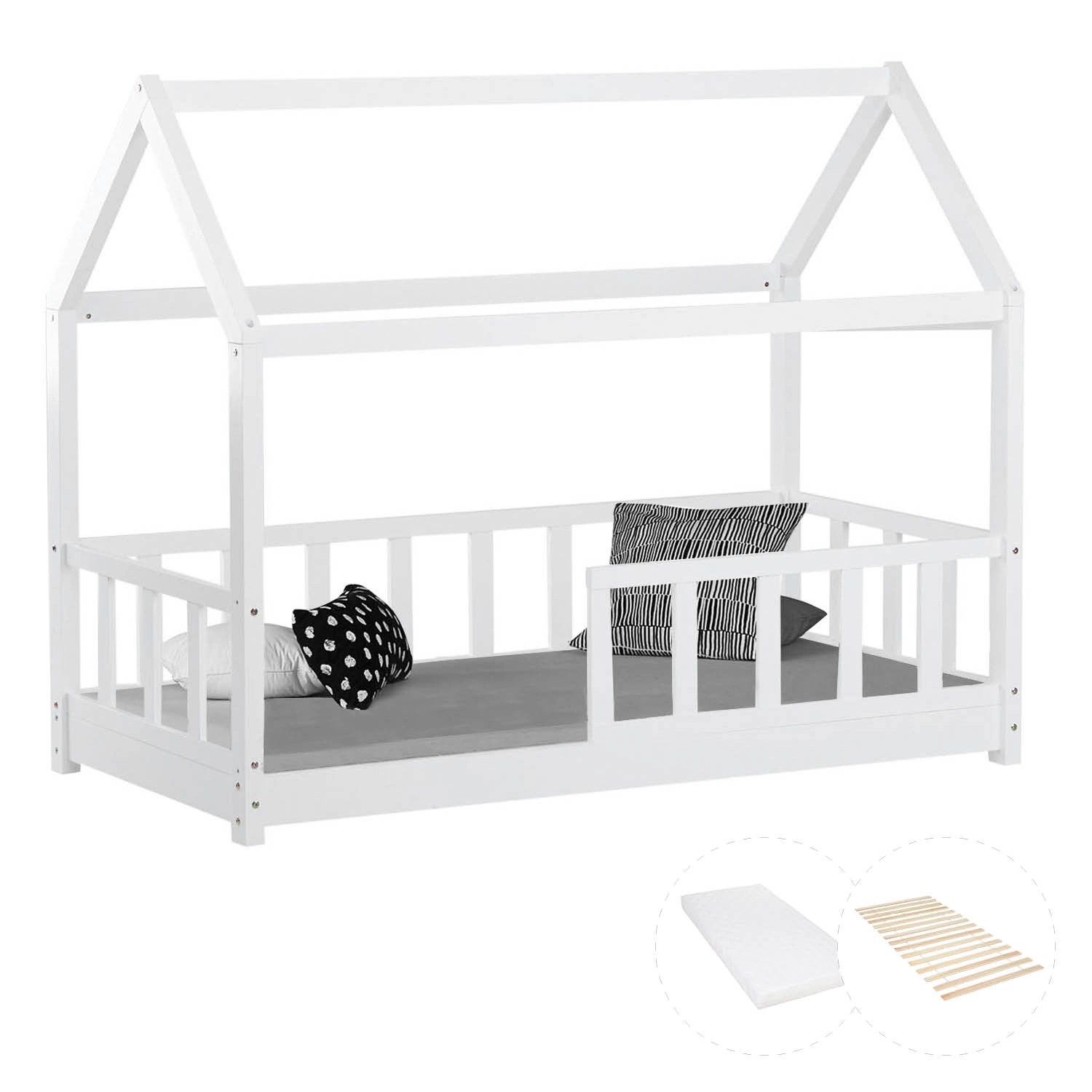 Homestyle4u Kinderbett 80x160 Weiß mit Lattenrost mit Matratze 2835