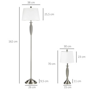 HOMCOM 3-teiliges Stehlampen-Set: 1 silberne Stehleuchte und 2 passende Tischleuchten mit weißen Schirmen für Innenräume.