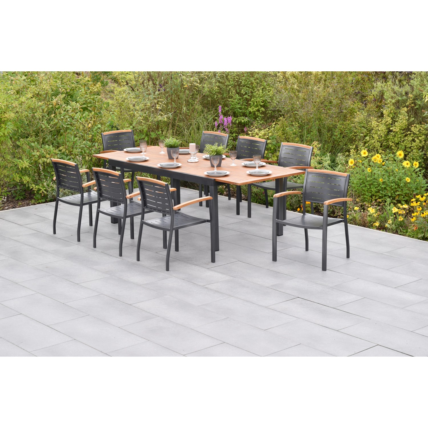 Merxx Tinos Set 9-tlg. mit Gartentisch Ausziehbar 180/250 x 100 cm günstig online kaufen