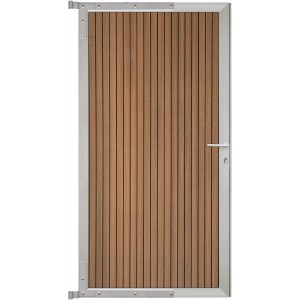 GartenLand Steckzauntor Shadowline, vertikal, 90x175 cm, WPC Mahagoni, Aluminium Silber.
